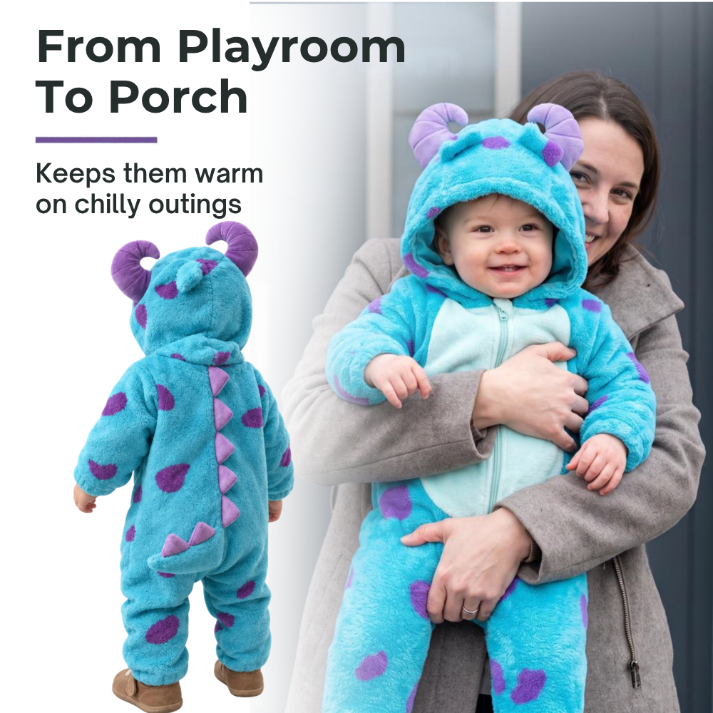 Cozy Horned Baby Monster Costume Jumpsuit - Ozerty