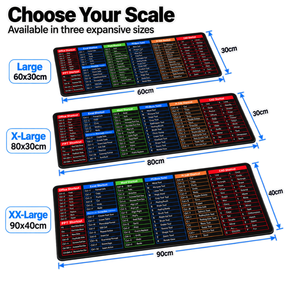 Clearly Organized Keyboard Shortcut Desk Mat - Ozerty