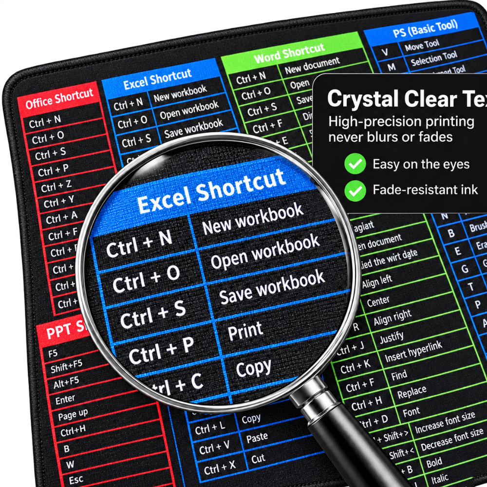 Clearly Organized Keyboard Shortcut Desk Mat - Ozerty