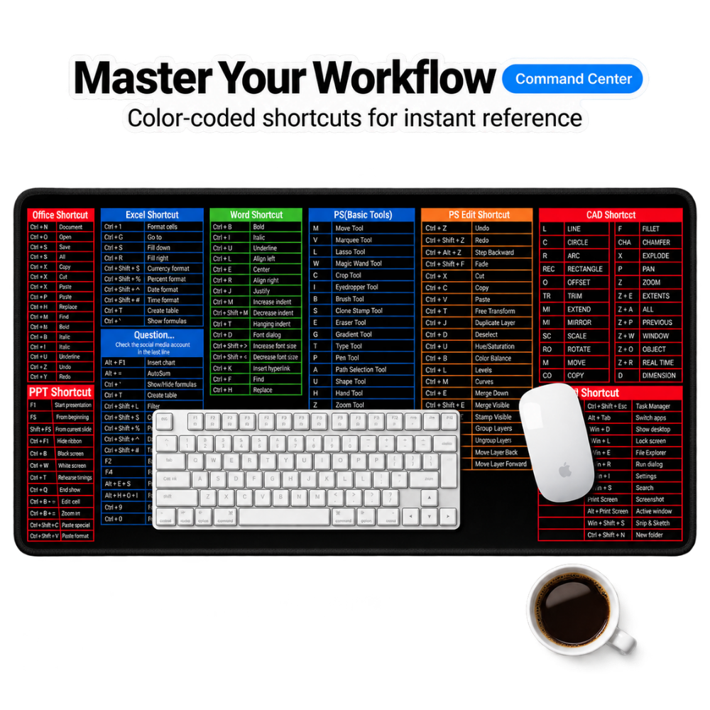 Clearly Organized Keyboard Shortcut Desk Mat - Ozerty