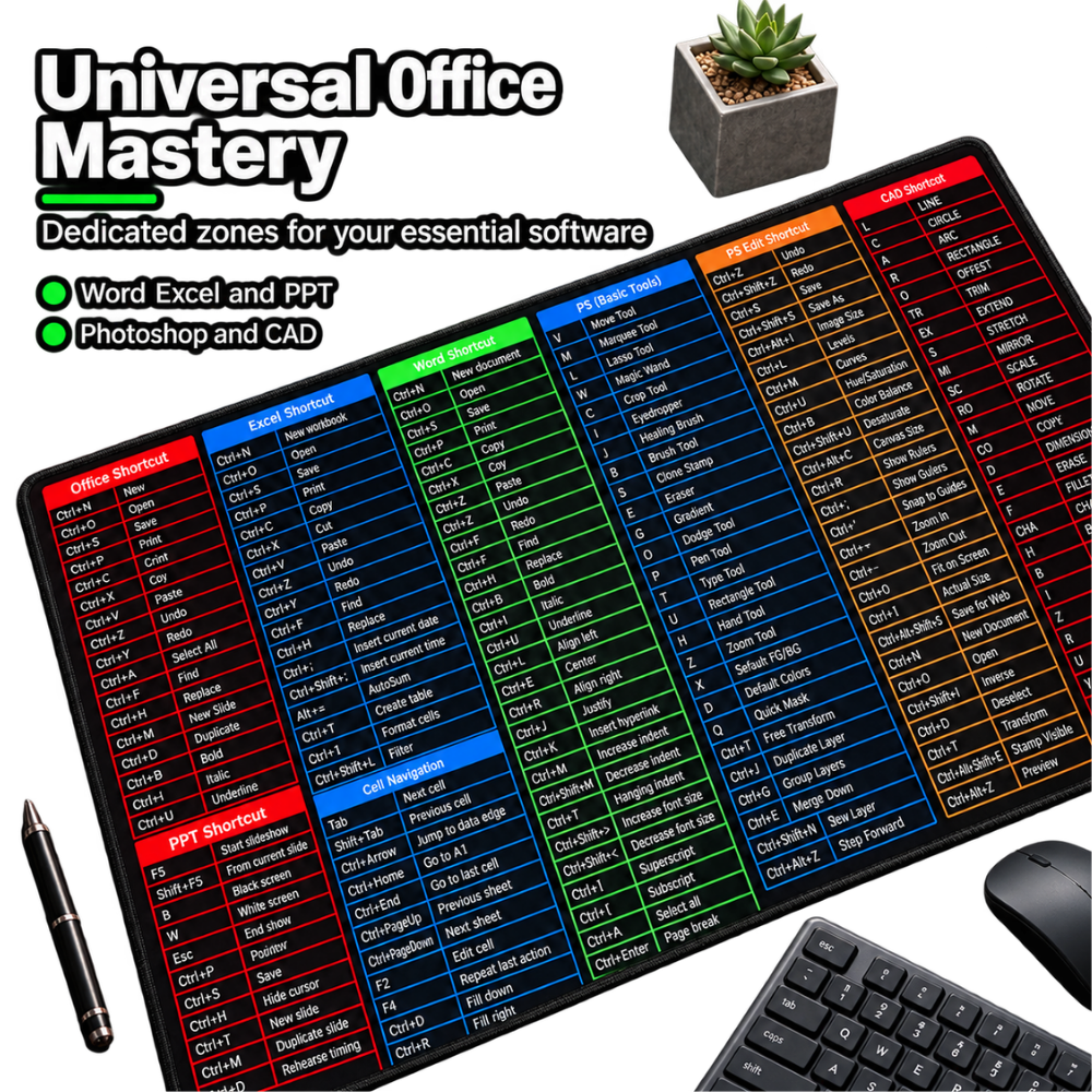 Clearly Organized Keyboard Shortcut Desk Mat - Ozerty