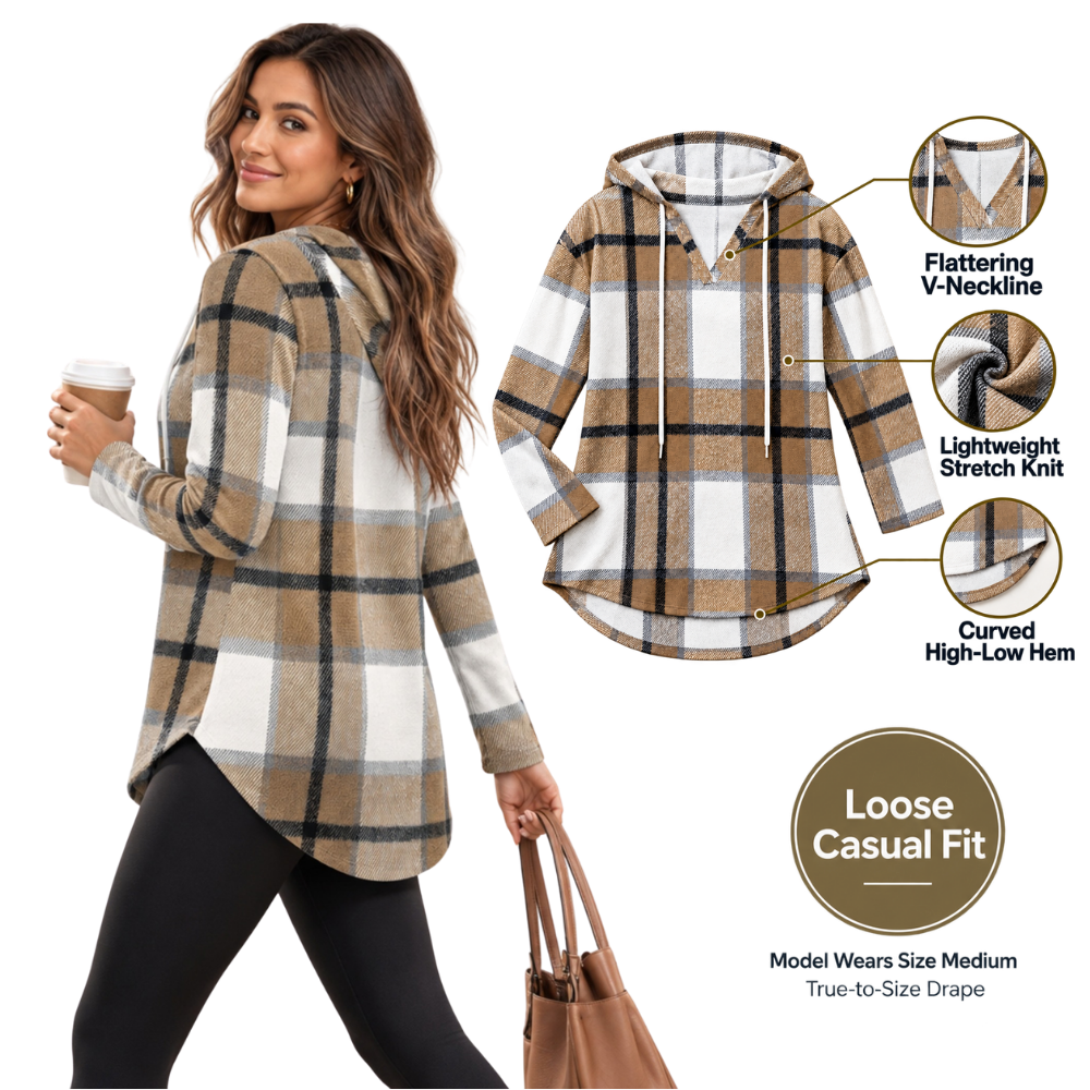 Softly Flattering Plaid Hoodie for Women - Ozerty
