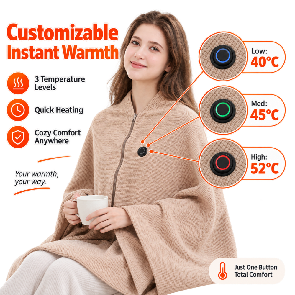 Cozy Hands-Free USB Heated Shawl Blanket - Ozerty