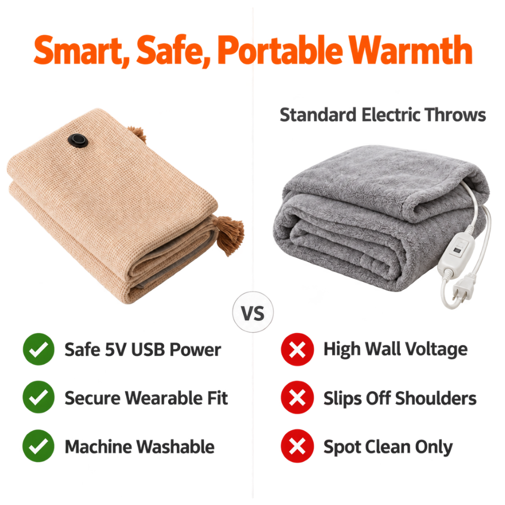 Cozy Hands-Free USB Heated Shawl Blanket - Ozerty