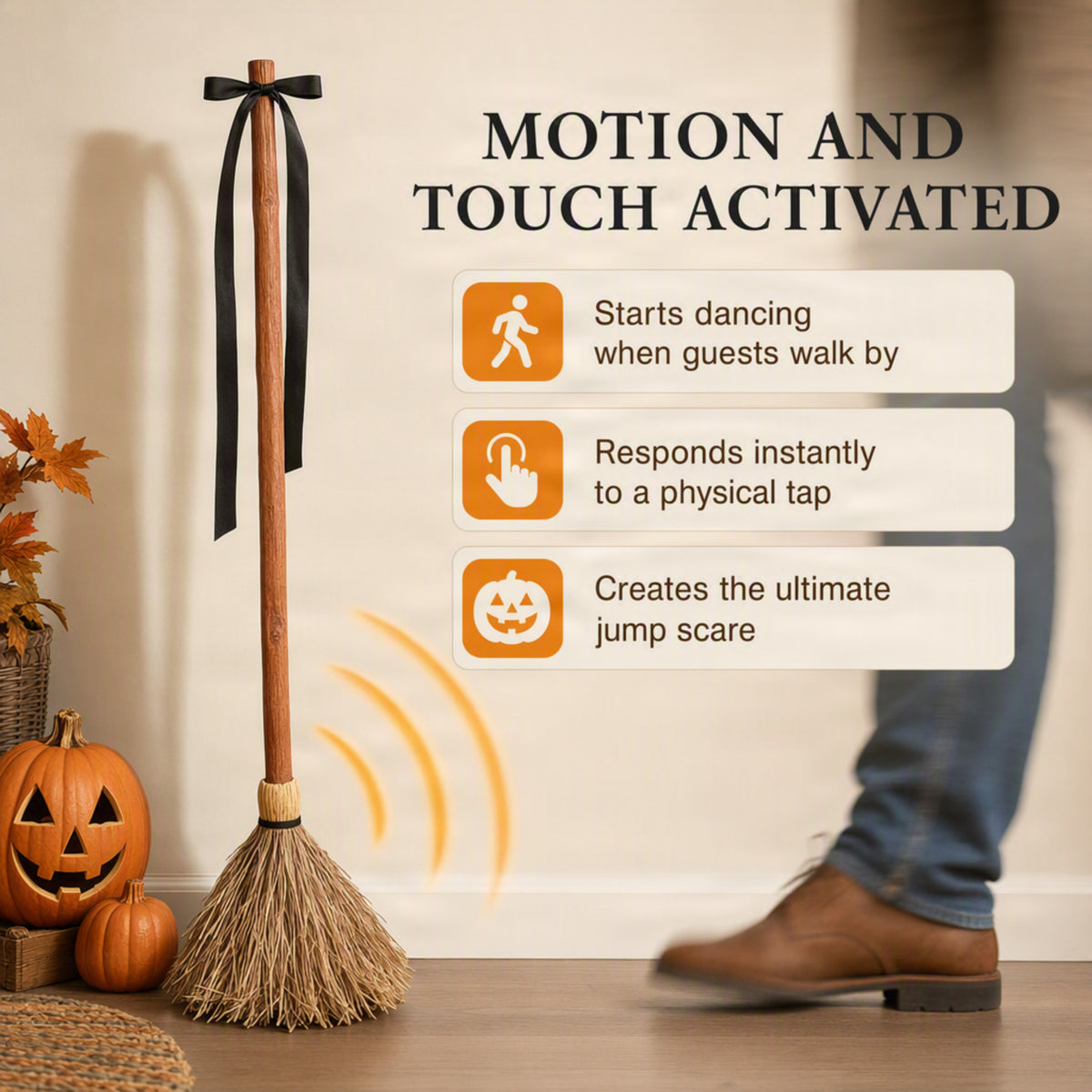 Playfully Haunted Motion Activated Broomstick - Ozerty