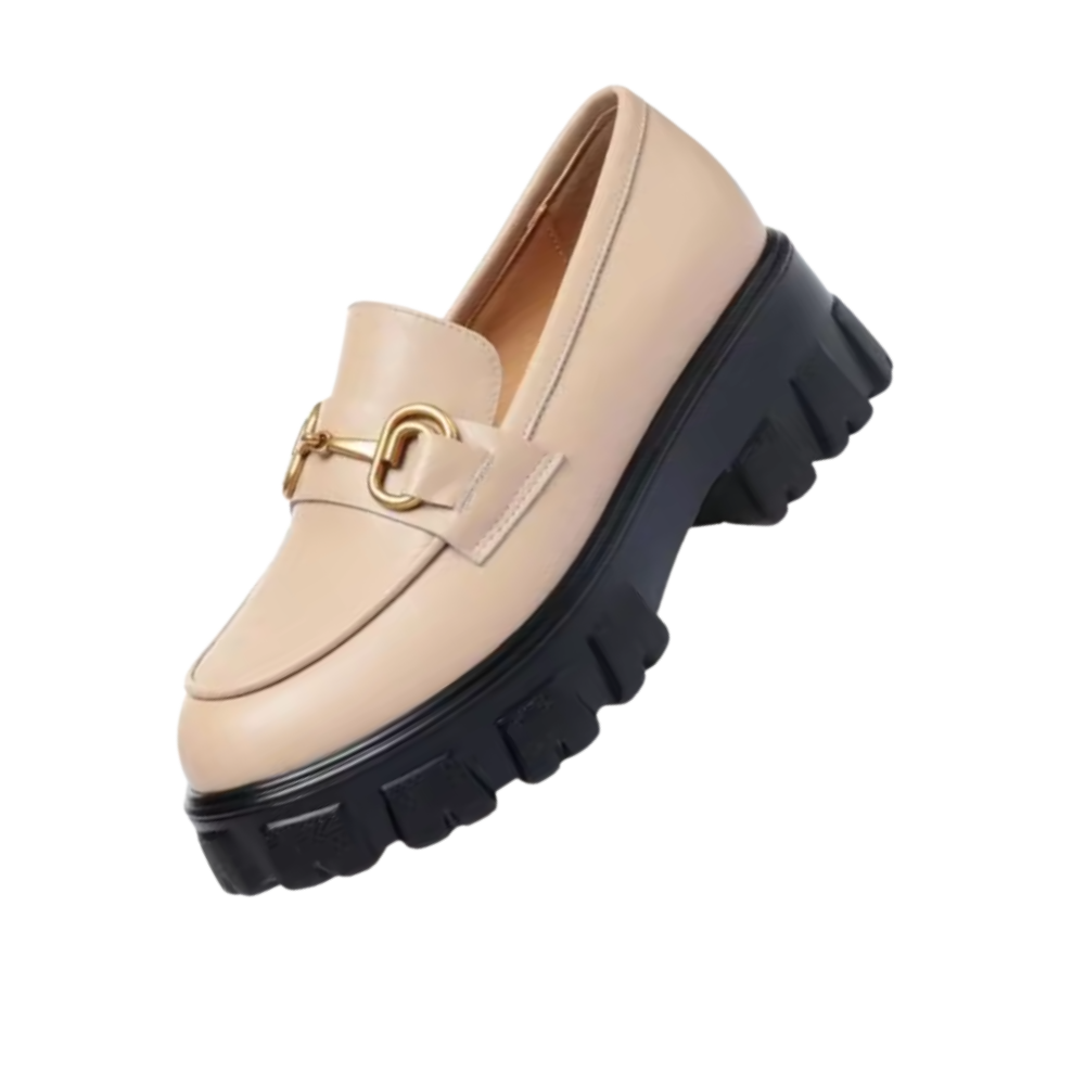 Chunky Stylish Leather Loafers -Beige - Ozerty