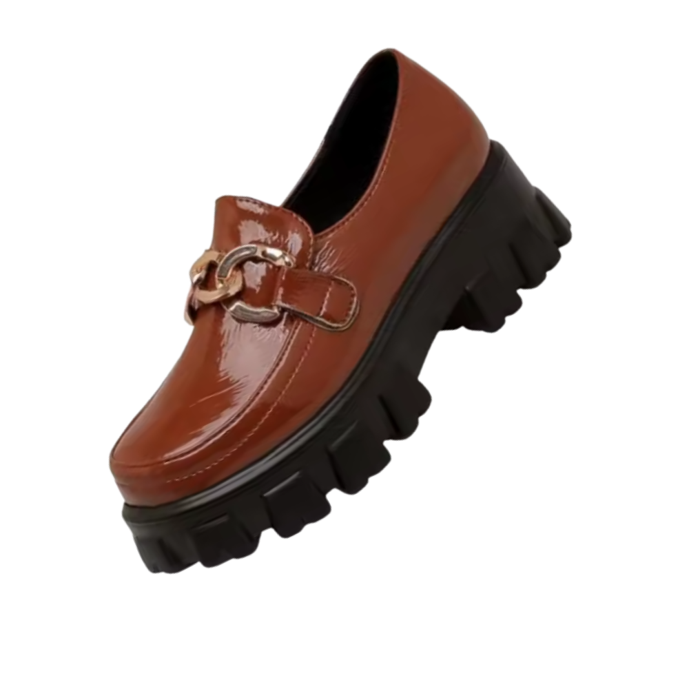 Chunky Stylish Leather Loafers -Brown - Ozerty