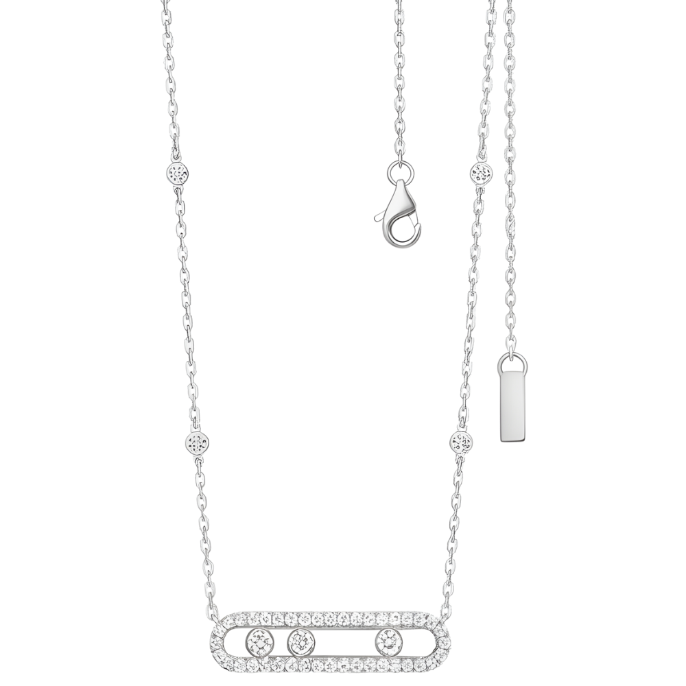 Classic Three Stone Necklace -White Gold Tone - Ozerty