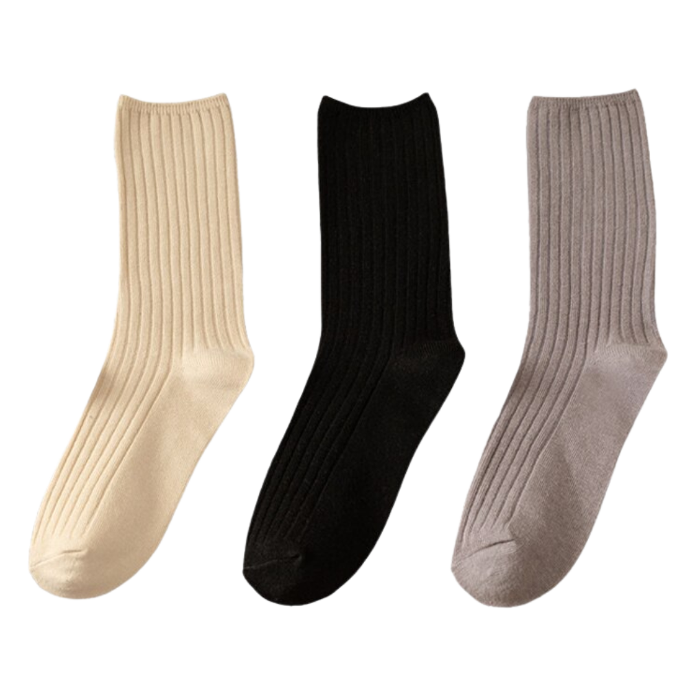 3 Pairs Ribbed Cotton Socks for Women