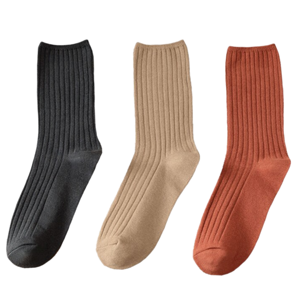 3 Pairs Ribbed Cotton Socks for Women