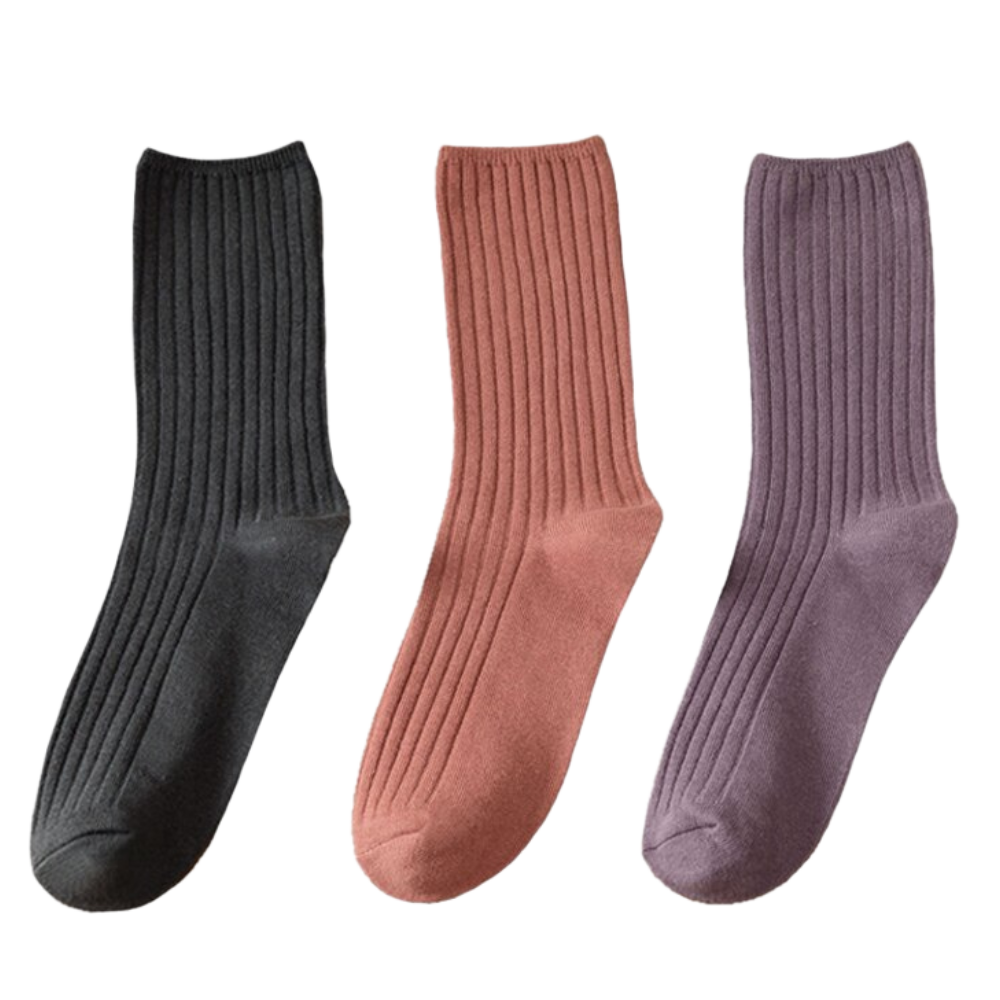 3 Pairs Ribbed Cotton Socks for Women