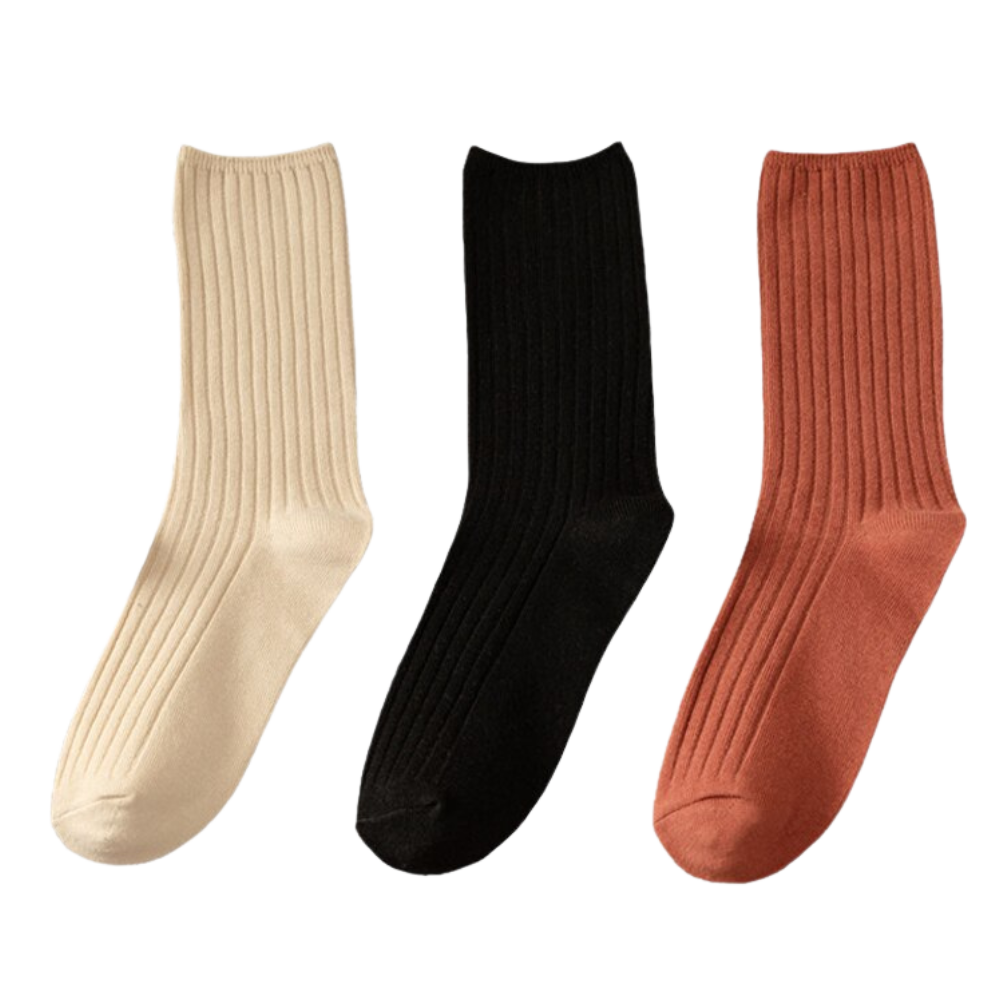 3 Pairs Ribbed Cotton Socks for Women