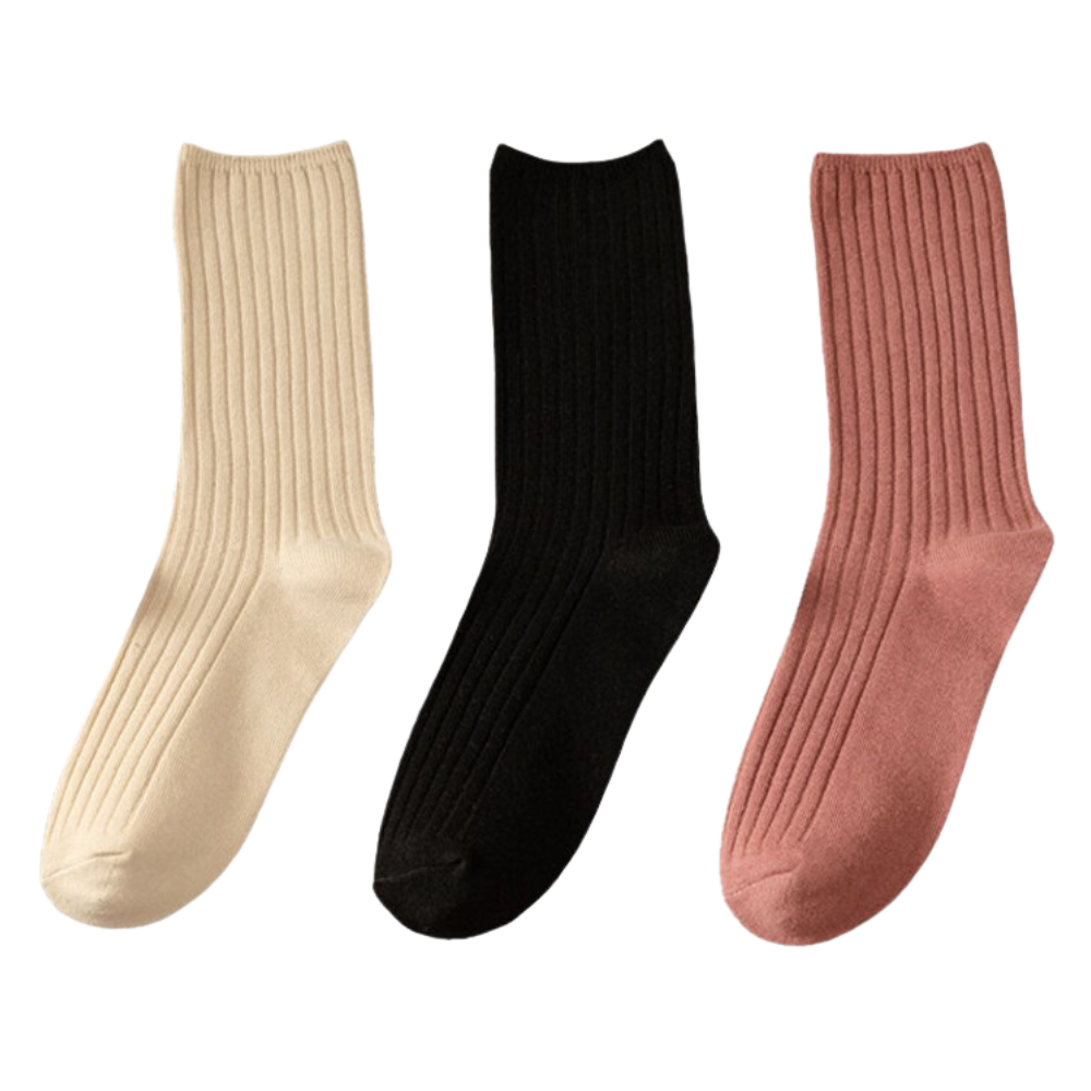 3 Pairs Ribbed Cotton Socks for Women