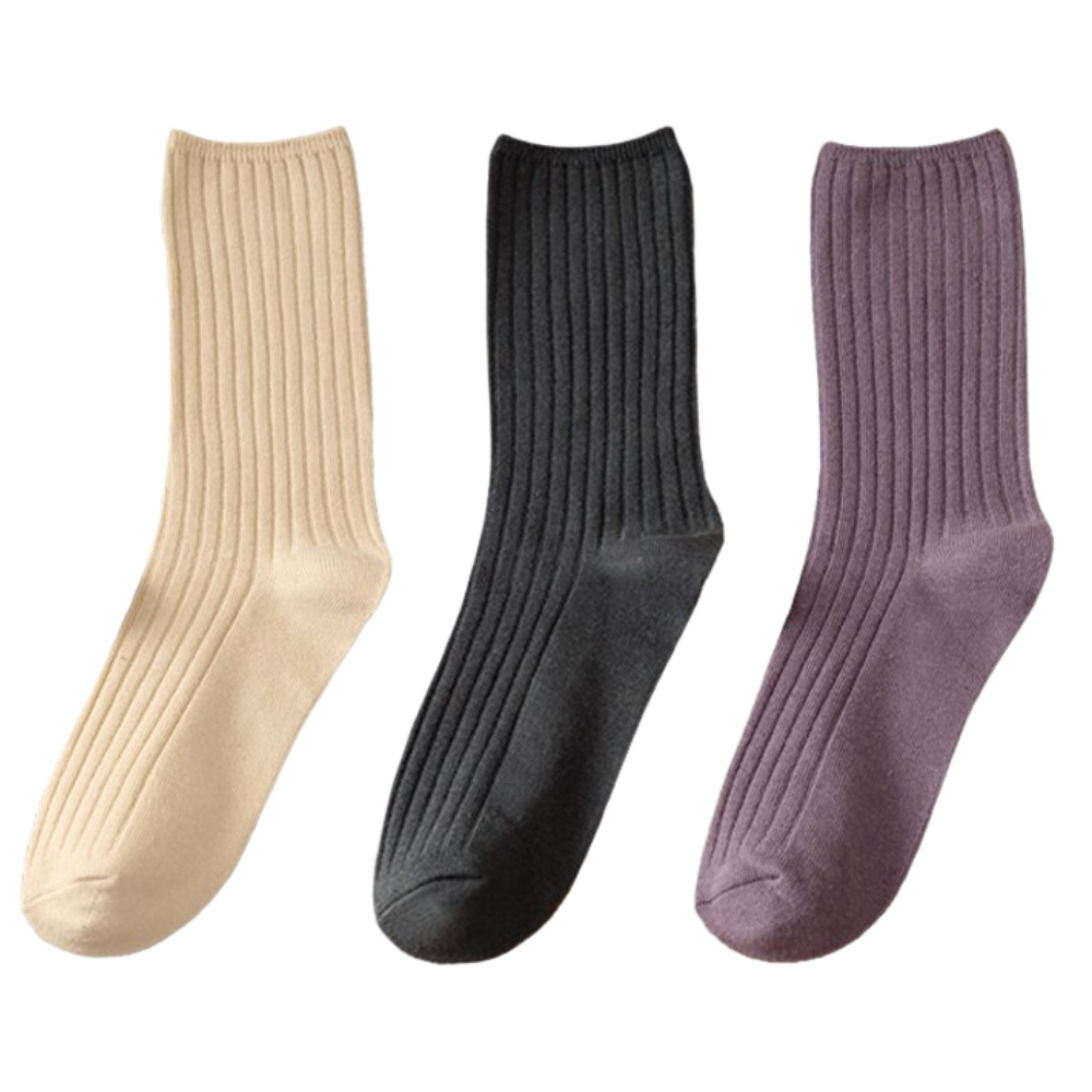 3 Pairs Ribbed Cotton Socks for Women