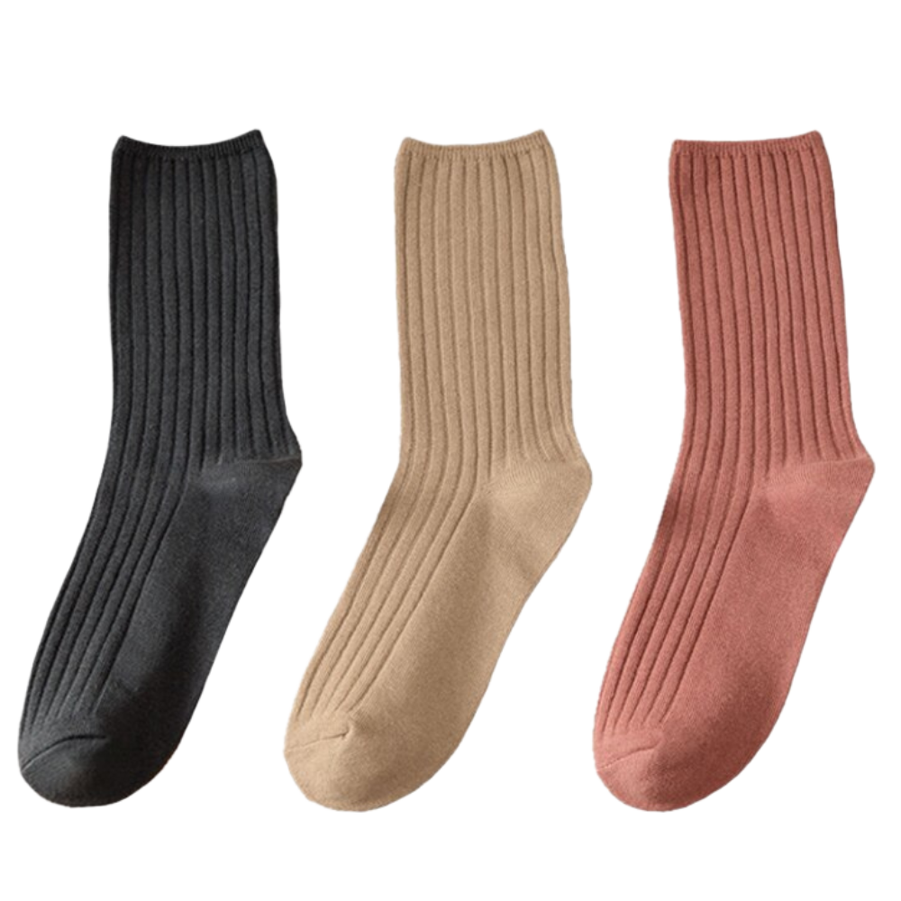 3 Pairs Ribbed Cotton Socks for Women