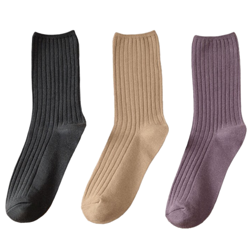 3 Pairs Ribbed Cotton Socks for Women