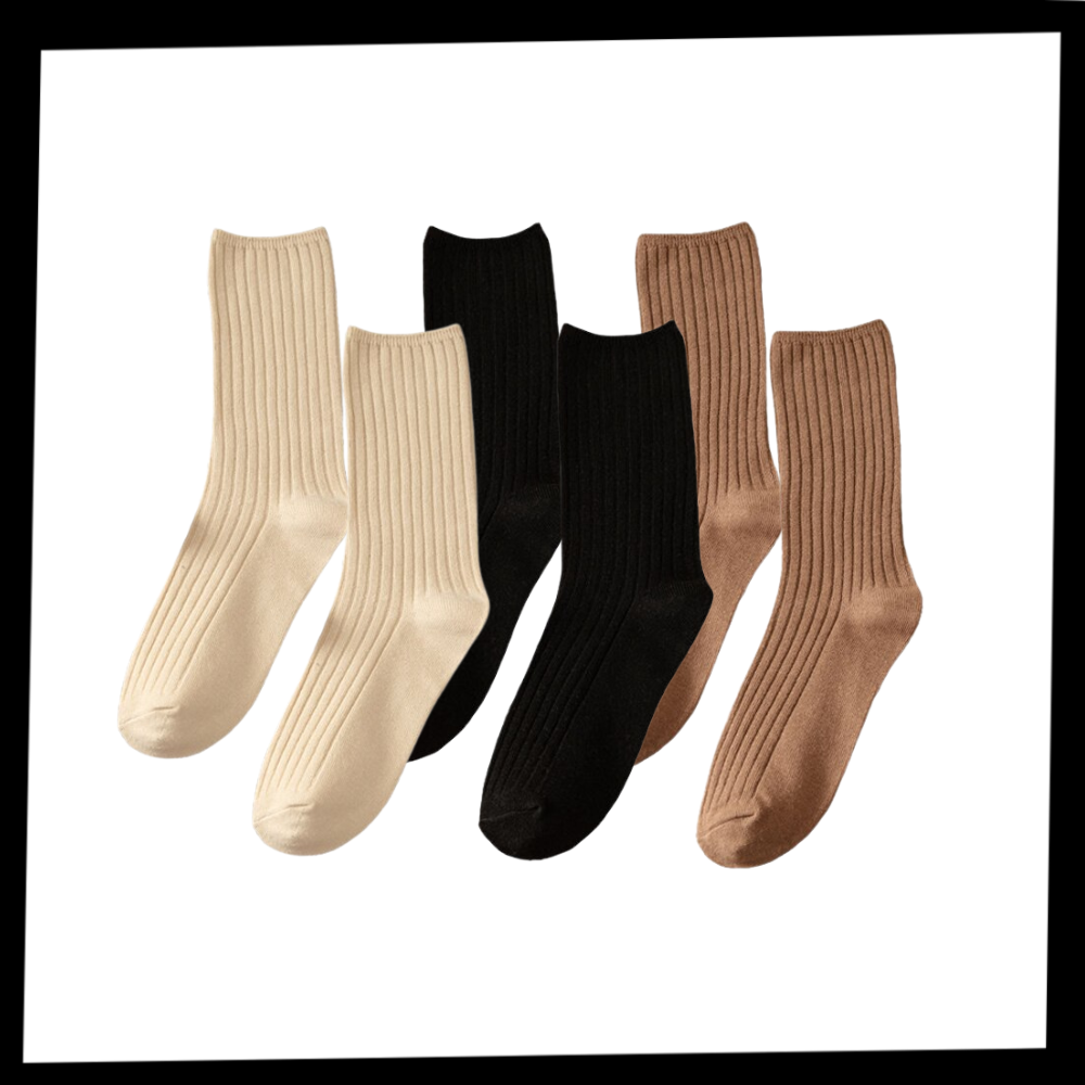 3 Pairs Ribbed Cotton Socks for Women