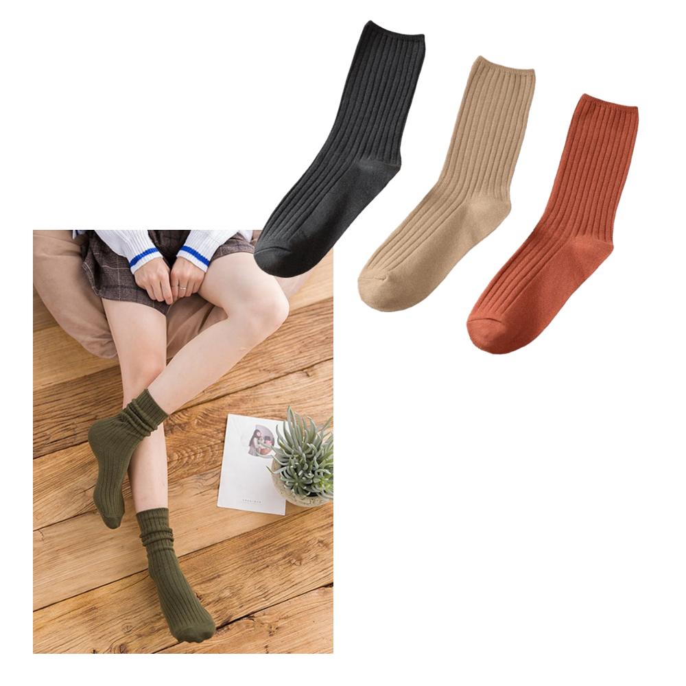 3 Pairs Ribbed Cotton Socks for Women