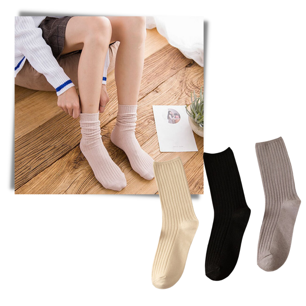 3 Pairs Ribbed Cotton Socks for Women