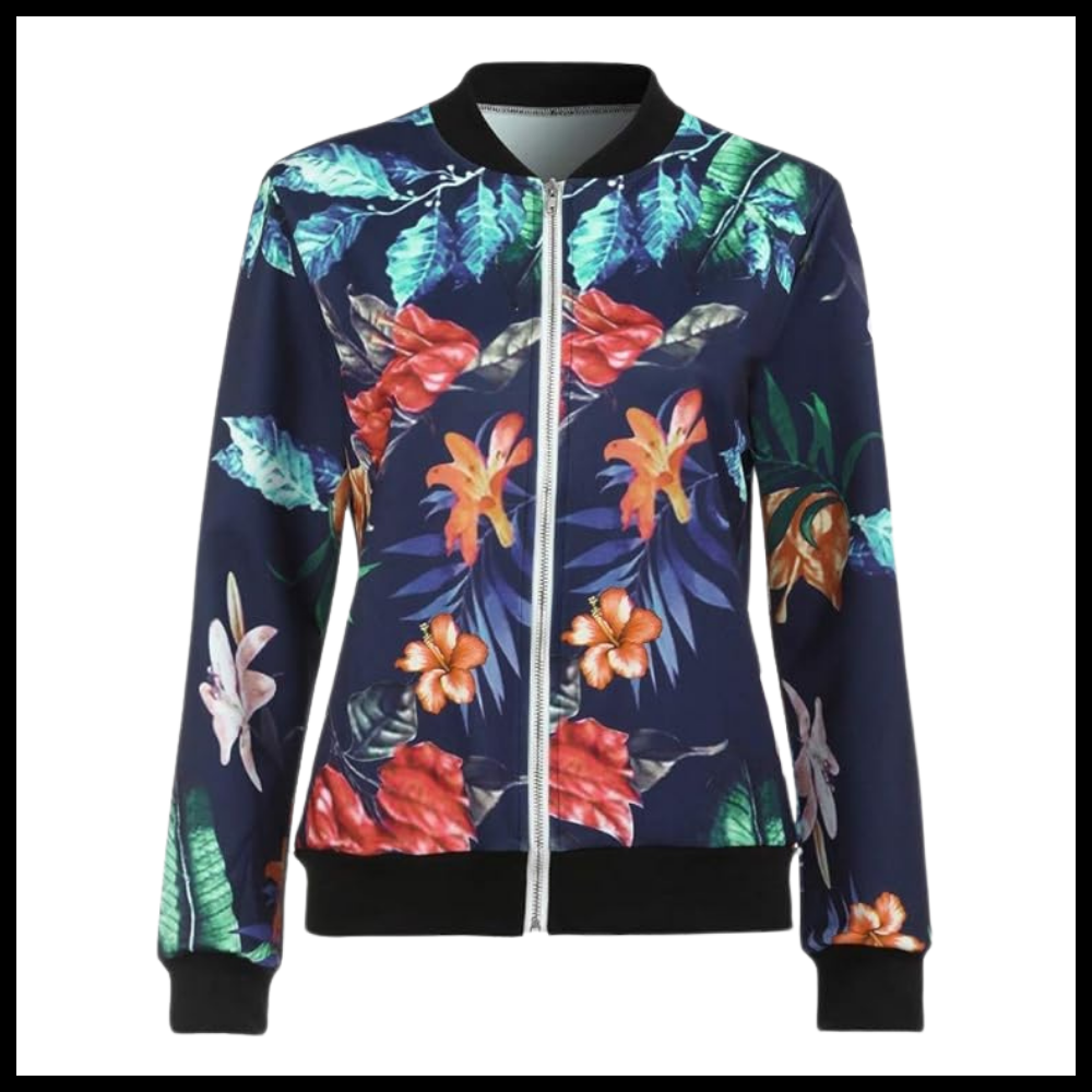 Long Sleeve Flower Bomber Jacket - Ozerty