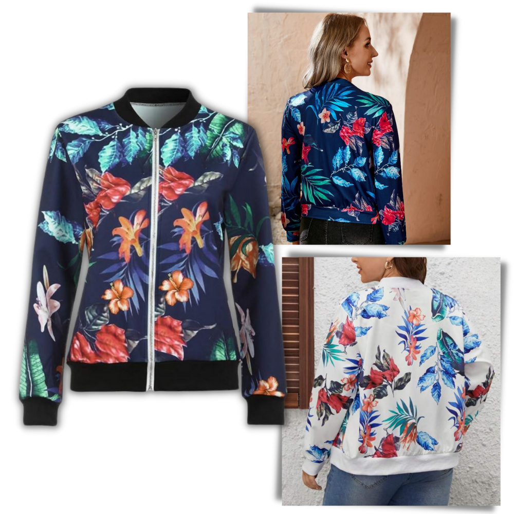 Long Sleeve Flower Bomber Jacket - Ozerty